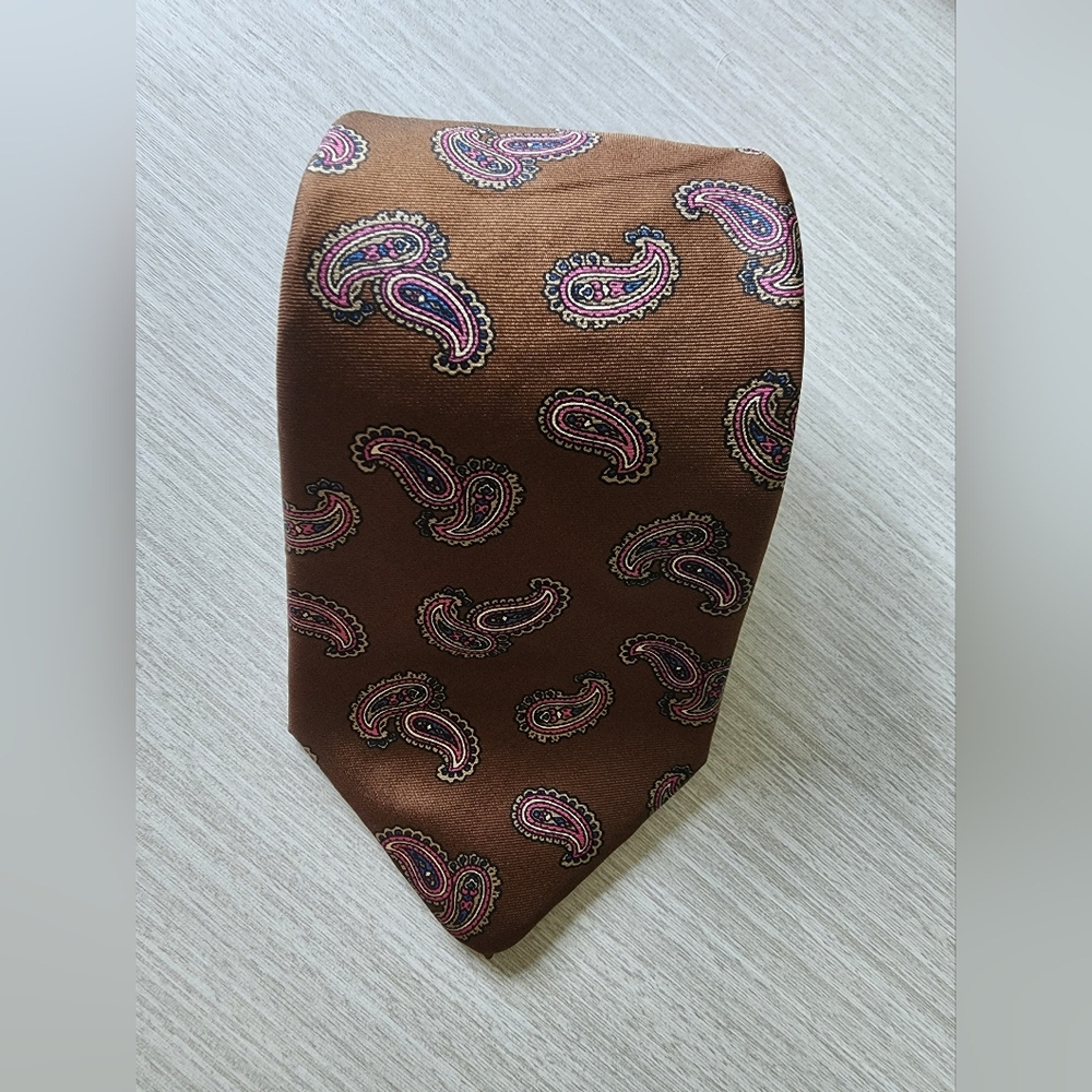 Christian Dior Paisley‎ Pattern Brown 100% Silk Tie